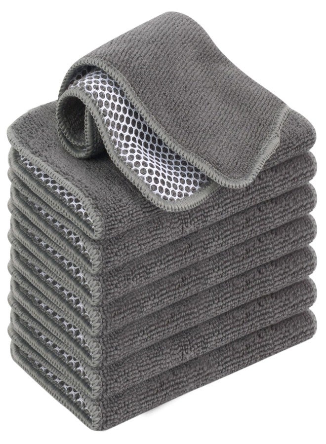 VIVOTE Microfiber Cleaning Cloths Washable Dishcloths with Polyester Mesh Scrubbing Edge Dishcloths, Kitchen Household Wipes Kitchen Dish Cloth,8pcs,7.87“ x 7.87” (Grey) - Image 1